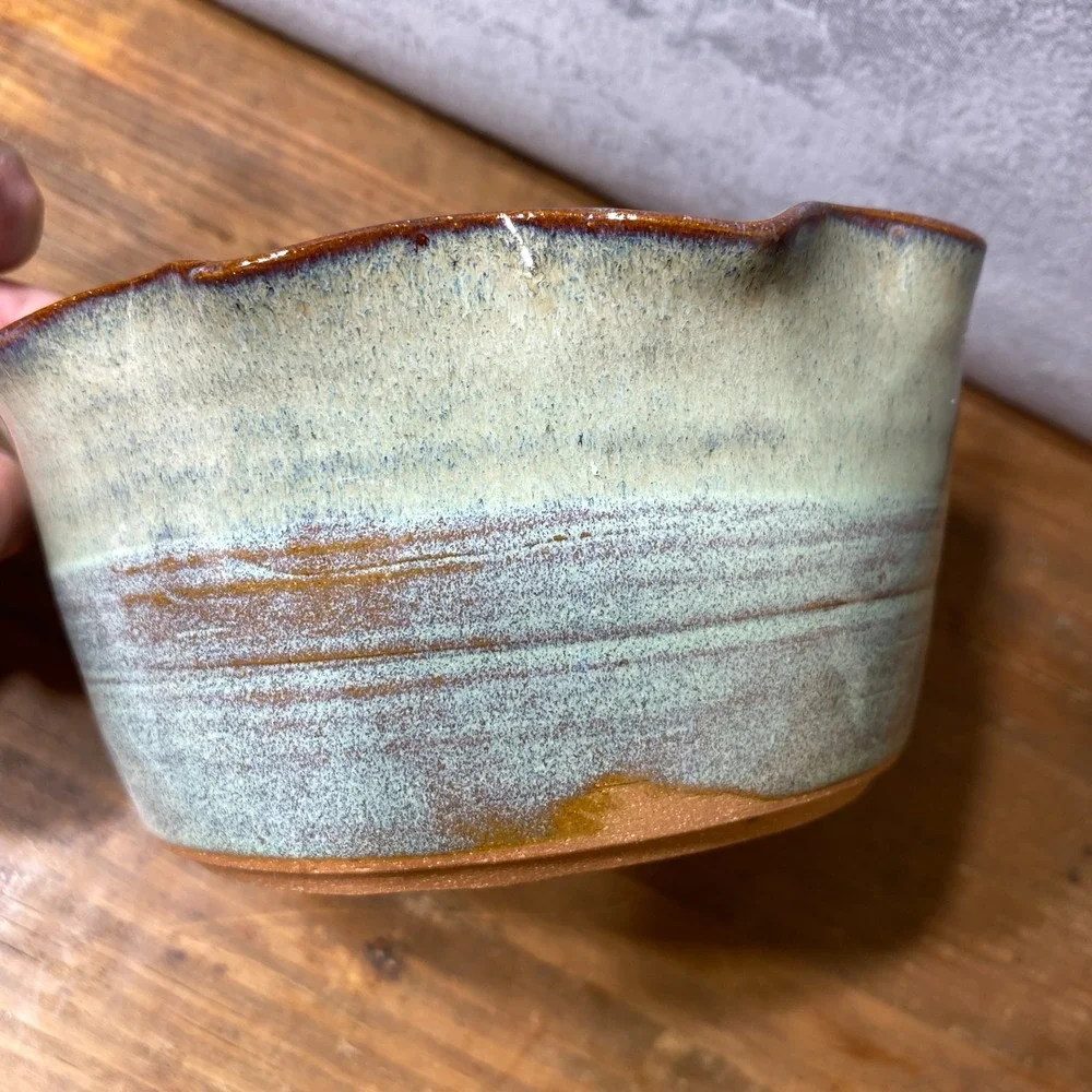 Studio Pottery Ceramic Apple Bread Baker Bundt Pan Scalloped Green Glaze 7in